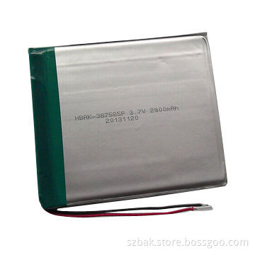 HBAK-387585P-3.7V Lithium Polymer Battery with 2,900mAh Capacity